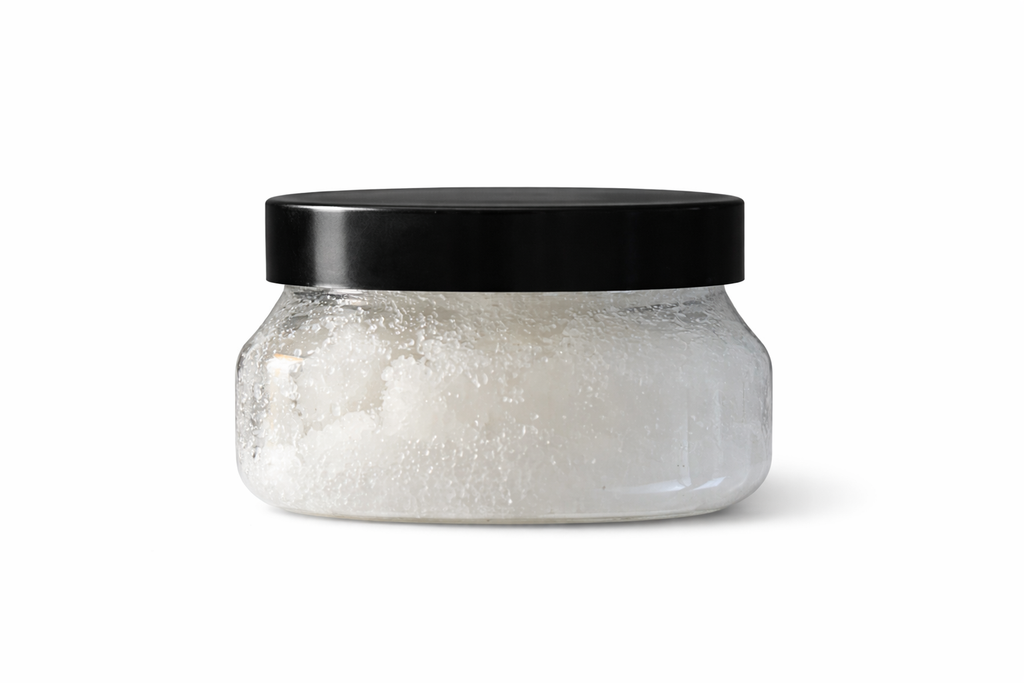 Salt N Sage Key Lime salt scrub in 4 oz. jar, featuring fresh key lime slices and textured salt for exfoliating skincare.